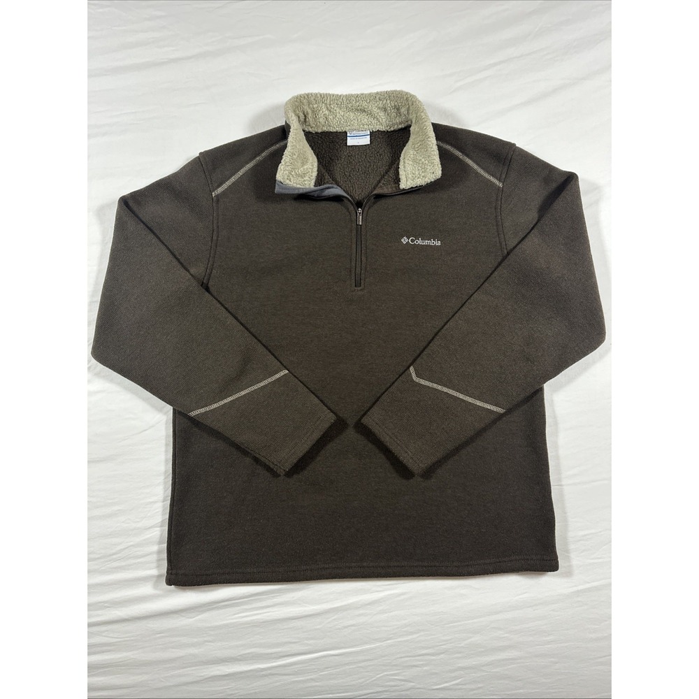 Columbia Sweater‎ Brown Pullover Quarter Zip Fleece Lined Sherpa Collar Mens L